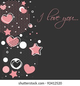 Cute Valentine love congratulation card with border of hearts
