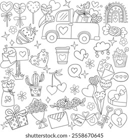 cute Valentine love decorative accessory element outline doodle black line