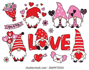 Cute Valentine love gnomes and gnome couple vector illustration.