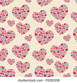 Cute Valentine love seamless pattern with colorful hearts