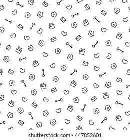 Cute valentine monochrome seamless pattern. Pretty background.  Romantic wallpaper. Vector illustration.