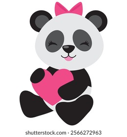 Cute  Valentine panda bear vector cartoon illustration