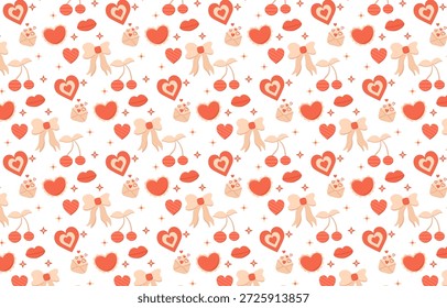 Cute Valentine pattern seamless with fun and festive valentine love element hand drawn illustration isolated on white background.