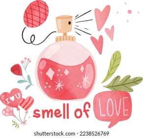 Cute valentine pink graphics and text on a white background.