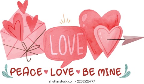 Cute valentine pink graphics and text on a white background.