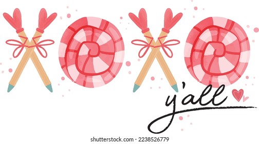 Cute valentine pink graphics and text on a white background.