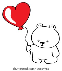 Cute Valentine polar bear with balloon heart.