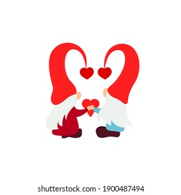 Cute Valentine s Day couple gnome with heart. Vector illustration. Love you script. Motivational quote. Template for greeting card, label, tag, print for clothes, mug, pillow, crafting. Cut file