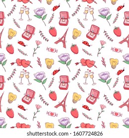 cute valentine seamless pattern with colorful doodle or hand drawn style