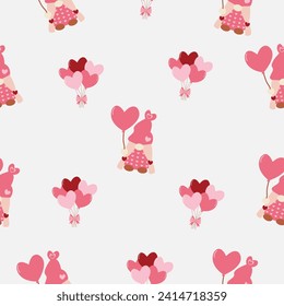 cute valentine seamless pattern with gnome hearts and balloons vector for invitation greeting birthday party celebration wedding card poster banner textiles wallpaper paper wrap background