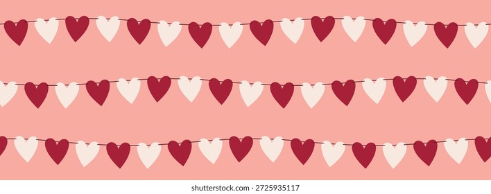 Cute Valentine Seamless Pattern with hanging heart garlands background