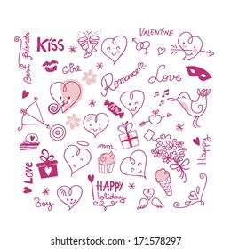 Cute Valentine set with various objects and elements