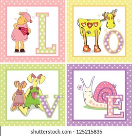 cute valentine with text and animals