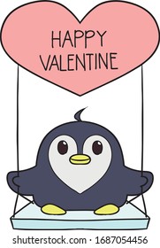 cute valentine theme penguin vector
