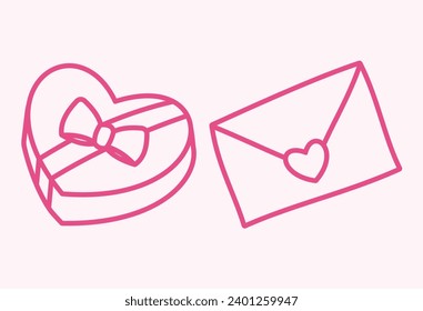 Cute Valentine Themed Art with simple color. Love Valentine Decoration vector design icon arts. Pink, Red, White, color
