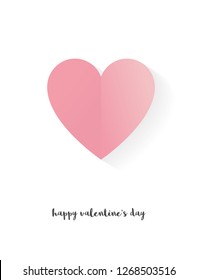 Cute Valentine Vector Card. Simple Light Pink Heart on a White Background. Gray Happy Valentine's Day Text Below the Heart. Love Symbol.