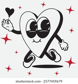Cute Valentine Vintage Hearts doodle character isolated vector