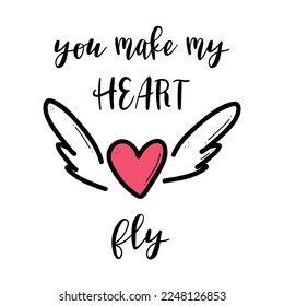 Cute Valentines banner, greeting card design vector illustration. You make my heart fly