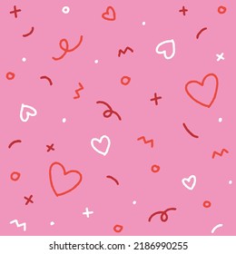 Cute Valentins Day Abstrakte Confetti Sprinkle Shine Form Kleine Polkadot Punkt Linie Mini Herz Abstrakte rosafarbene rosafarbene Pastellfarben Nahtlose Muster rosafarbener Hintergrund