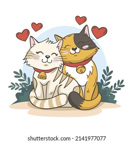 cute valentines day animal couple with cats