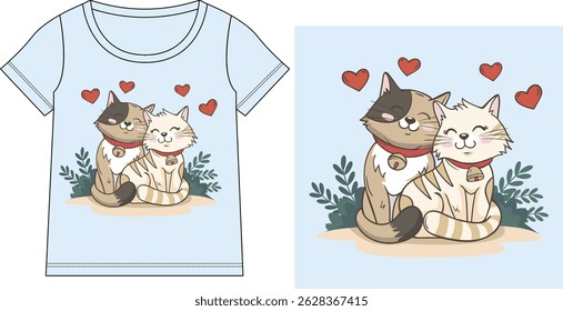 Cute valentine's day animal couple with cats.
