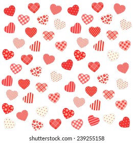 Cute Valentine's day background with different hearts in shabby chic style