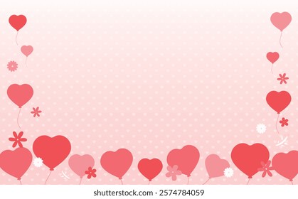 Cute Valentine's Day background frame illustration with flowers and heart balloons flying_Adorable Valentine's Day material