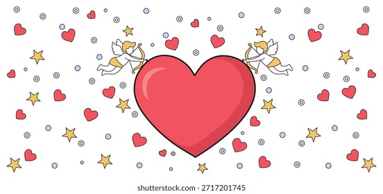 Netter Valentinstag-Hintergrund mit Herz, Amor und Sternen