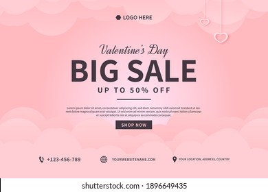 Cute valentine's day banner promotion sale. Big sale advertising discount template background vector design