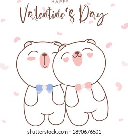 Cute Valentine's Day Bear Couple, Hand Drawn Illustrations, Doodle Cartoon Character.