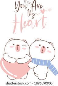 Cute valentine's day bear couple, hand drawn illustrations, doodle cartoon character.