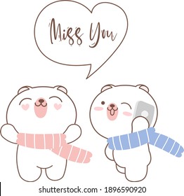 Cute valentine's day bear couple, hand drawn illustrations, doodle cartoon character.