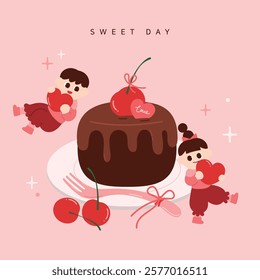 Cute Valentine's Day Cake Fairy Illustration