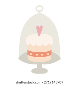 Cute valentine's day cake under a glass cloche on a stand, symbolizing love and dessert