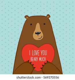 Cute Valentine's Day card with Bear, can be used as card, banner, for throw pillows design etc