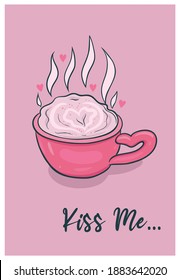 Cute valentine's day card with coffee mug. Vector graphics.
