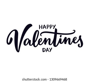 Cute Valentines day card design. Happy Valetine's Day (February 14) hand written quote. Simple black and white lettering for print. Romantic sign vector illustration.