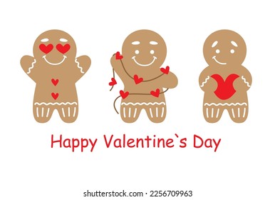 Cute valentine's day card with gingerbread man and hearts. Garland of hearts. Love concept