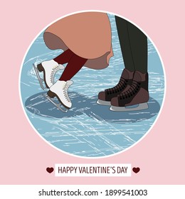 Cute valentine's day card as a guy and a girl ice skating