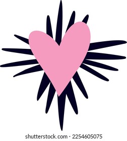 Cute Valentines day card heart. Groovy funny heart with arrows in modern doodle style