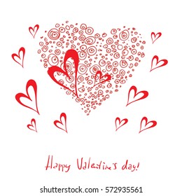 cute Valentines Day card with hearts in doodle style