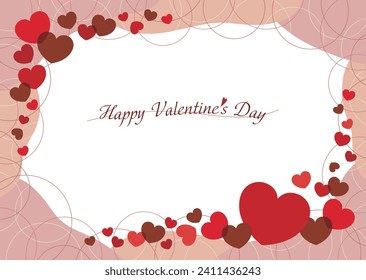 Cute Valentine's Day card with red   and brown heart and line circle fluid shape frame.