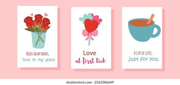 Cute Valentine's Day Card Set: Three adorable Valentine's Day cards with romantic illustrations and heartfelt messages. Perfect for expressing your love and affection.