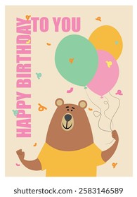 Cute Valentine's Day cards in pastel colors. Colored vector illustration with bears. Love messages for loved ones. Vector illustration