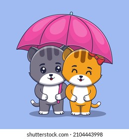 Cute Valentine's day cat couple with umbrella