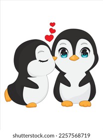Cute Valentines Day Couple Penguin Kissing Vector