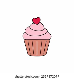 Cute Valentine's Day Cupcake Illustration in Cartoon Style for Romantic Projects