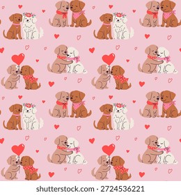 Cute Valentines Day Dog Pattern with Hearts and Puppies