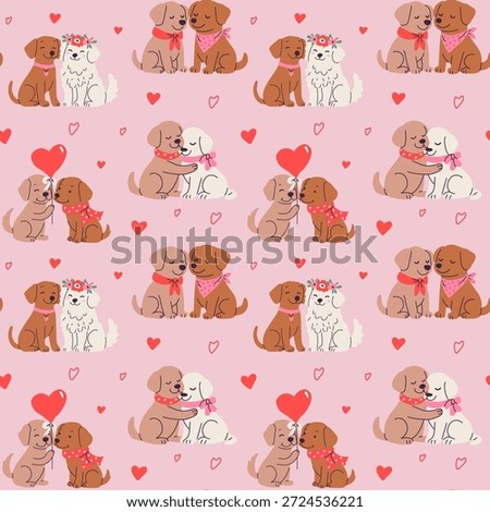 Cute Valentines Day Dog Pattern with Hearts and Puppies
