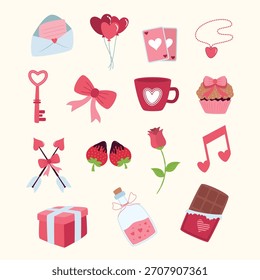Cute Valentine's Day Elements, Hearts, Love, and Romantic Symbols Illustration Collection